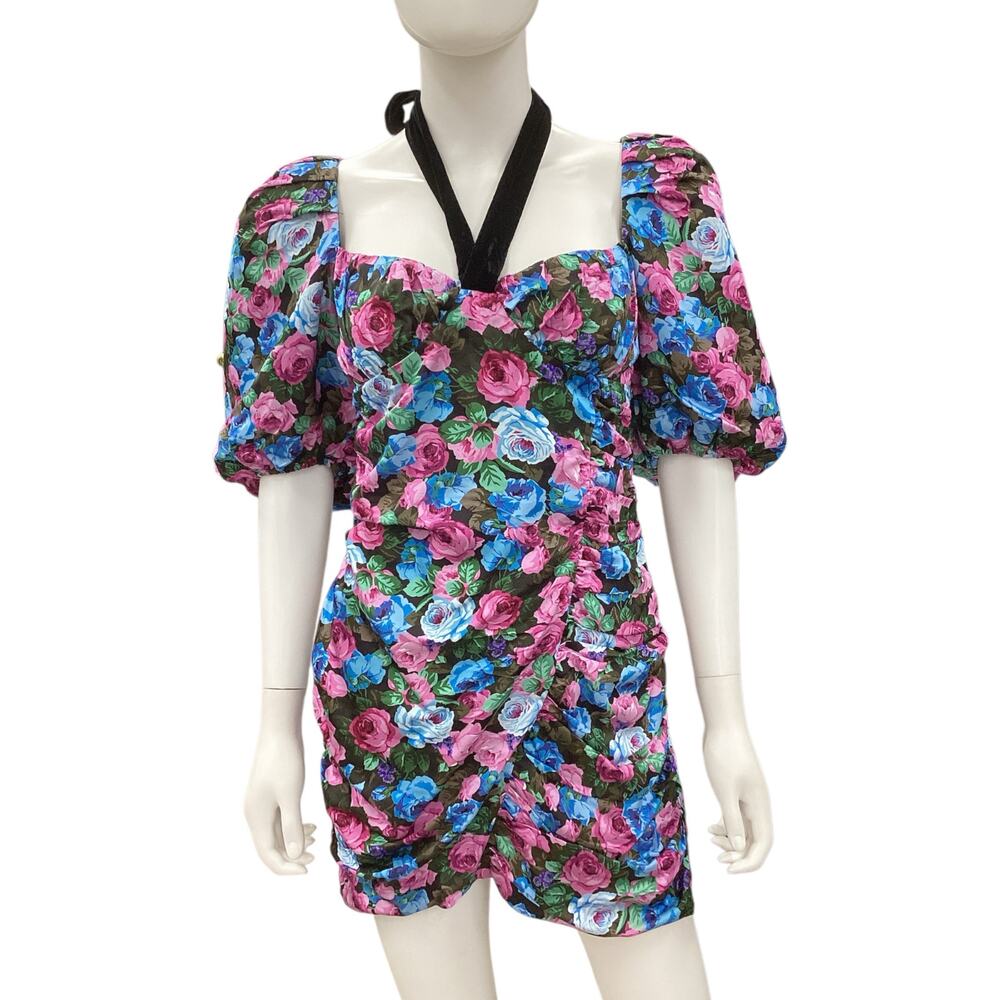 For Love&Lemons Dress Womens SZS Floral Print Designed In Los Angeles Black Bows